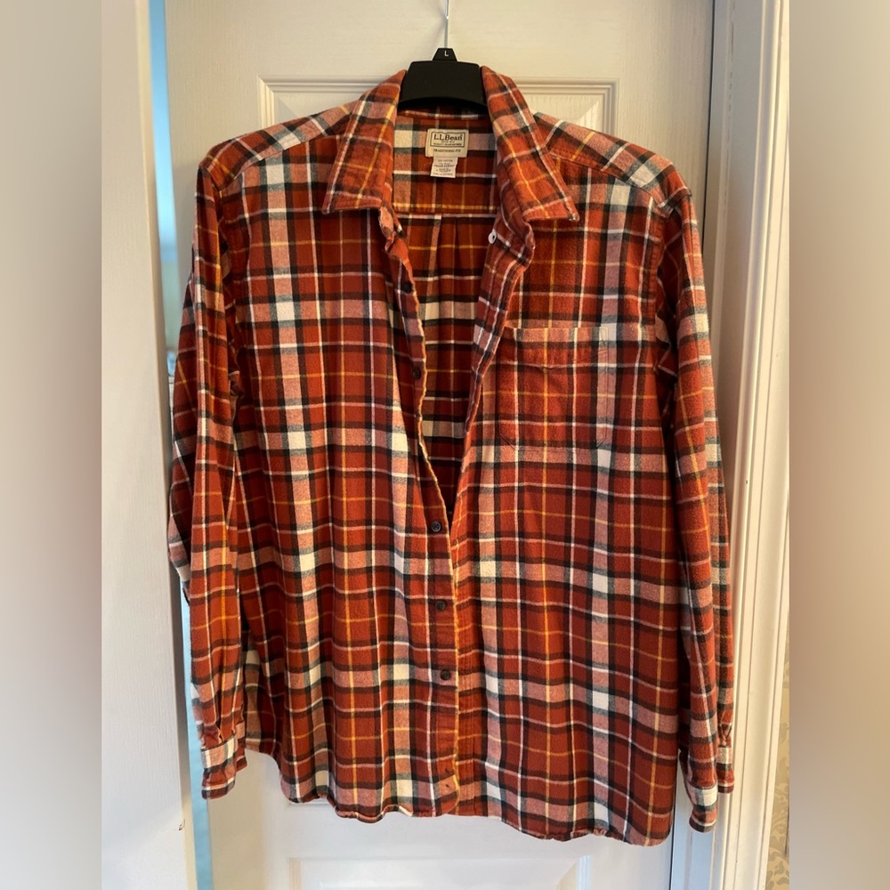 L.L. Bean Men's Casual Plaid Shirt - Brown and White